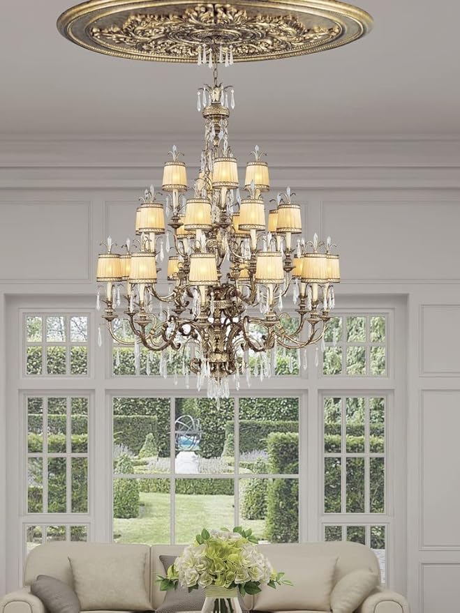 Livex Lighting 8815-65 Chandelier with Crystal and Hand Crafted Gold Dusted Glass Shades, Vintage Gold Leaf