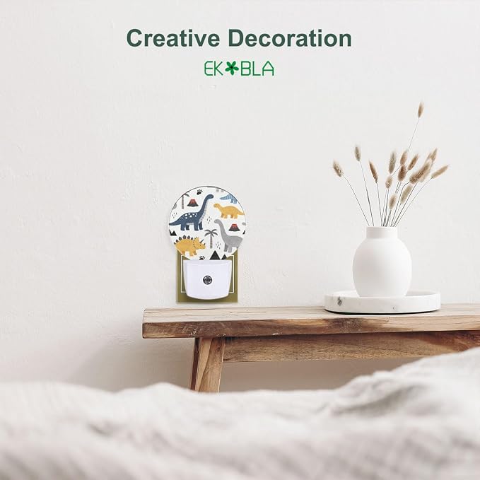 EKOBLA Cartoon Dinosaur Night Light for Kids, Jurassic Dino Design Plug in with Dusk to Dawn Sensor, 0.5W Energy Saving Soft Warm Nightlight for Boys Bedroom Bathroom