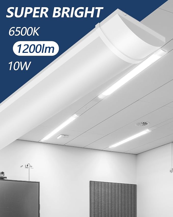 Sararoom 1FT LED Shop Light Fixture 10W LED Tube Light, 1200lm, 6500K Cold White, 30cm 11.8inch LED Garage Closet Light Ceiling Light for Office Home Basement, No Plug, No Ground Wire