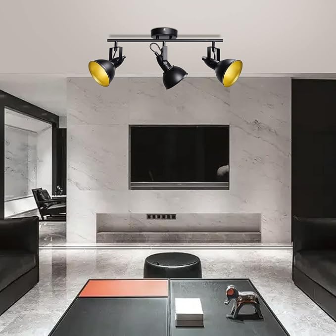 HiBay Retro LED Ceiling Spot Lights Fixtures, 3-Light Flexible Track Lighting Kit Black, Directional Spotlight for Kitchen Bedroom Dining Room, Candelabra E12 Base (No Bulbs)