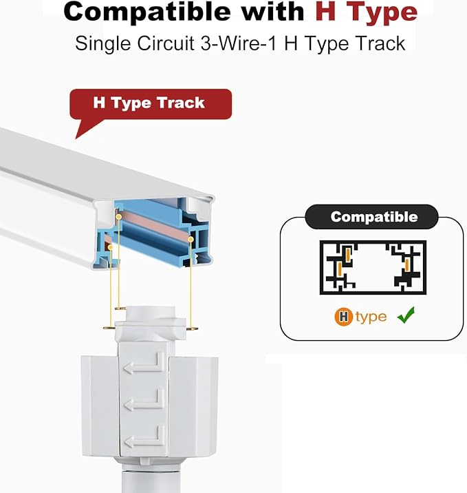 26FT H Track Lighting Rails White, H Type Track Lighting Rails Kit with Floating Canopy Connector, End Caps, Live End Feed, L Connectors, Compatible with 3-Wire Single Circuit H Style System