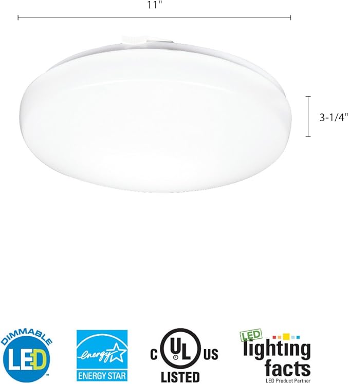 Lithonia Lighting 11 Inch Round LED Flush Mount Ceiling Light, Low Profile Modern Ceiling Light Fixture, 4000K Cool White Color Temperature, Dimmable, White (FMLRDL 11 14840 M4)