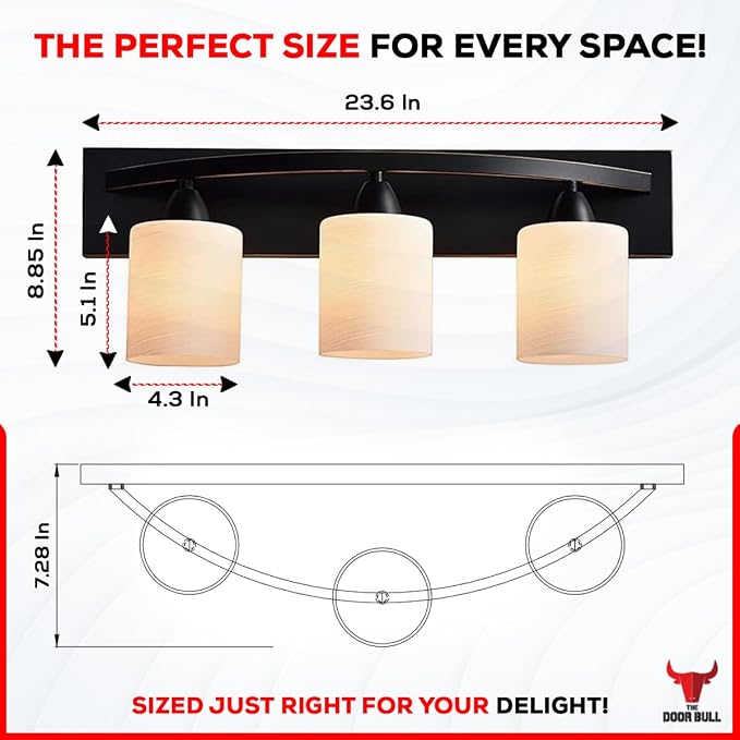 3-Light Bathroom Vanity Light Fixture – Oil Rubbed Bronze | Modern Frosted glass shades with E26 socket. Matte Wall sconce lighting perfect over mirror, kitchen, hallway, or entryway