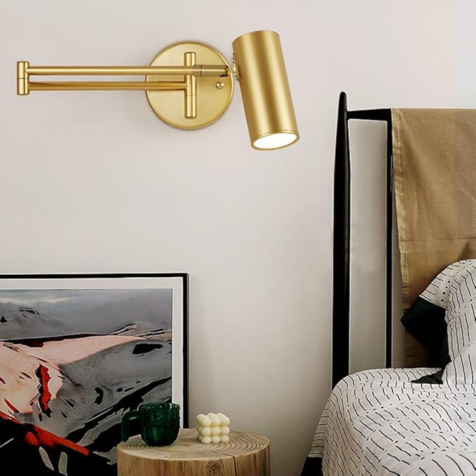 Swing Arm Wall Sconce Adjustable Wall Mount Reading Light Headboard Lamp, Modern Hardwired Sconces GU10 Wall Swivel Spot Lights for Bedroom Bedside Living Room Study