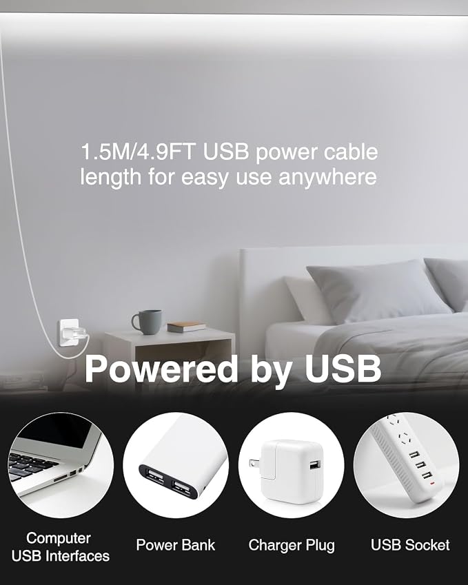 Aclorol 1M 5V COB LED Strip Light 2 Pack White 6000K Dimmable Brightness | LED Flexible Tape Lights with 1.5M USB Cable, High Density 320LEDs, for Under Cabinet TV Backlight Bedroom Wardrobe Displays