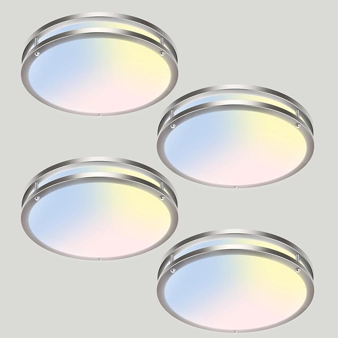 libtit 13-Inch Flush Mount Ceiling Lights, Dimmable 3000K-6500K Adjustable LED Ceiling Light, 24W Round Slim Light Fixture, Brushed Nickel for Kitchen, Bedroom, Bathroom, Hallway- 4 Pack