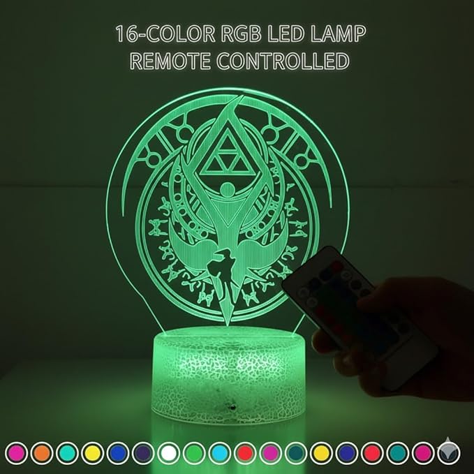 3D Night Light, 16 Color Changing Cartoon USB Desk Lamp, Crest of Hyrule Illusion Lighting with Remote Control for Home Decor Gift for Kids. (5)