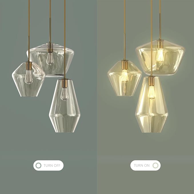 Modern Glass Pendant Light Champagne Gold Glass Chandelier Lighting Fixtures Dining Room Adjustable Hanging Cluster Pendant Lamp Nordic 3-Light Heads Pendant Lighting for Kitchen Bedroom