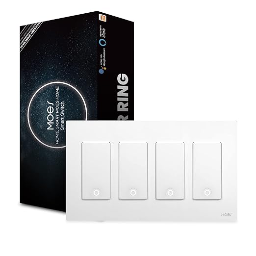 MoesGo 2nd Gen WiFi Smart Light Switch, Star Ring Backlight, White 4 Gang | Wireless multi-control, 2.4GHz WiFi, neutral wire required, MOES Smart Life app, random schedule, Alexa and Google Home