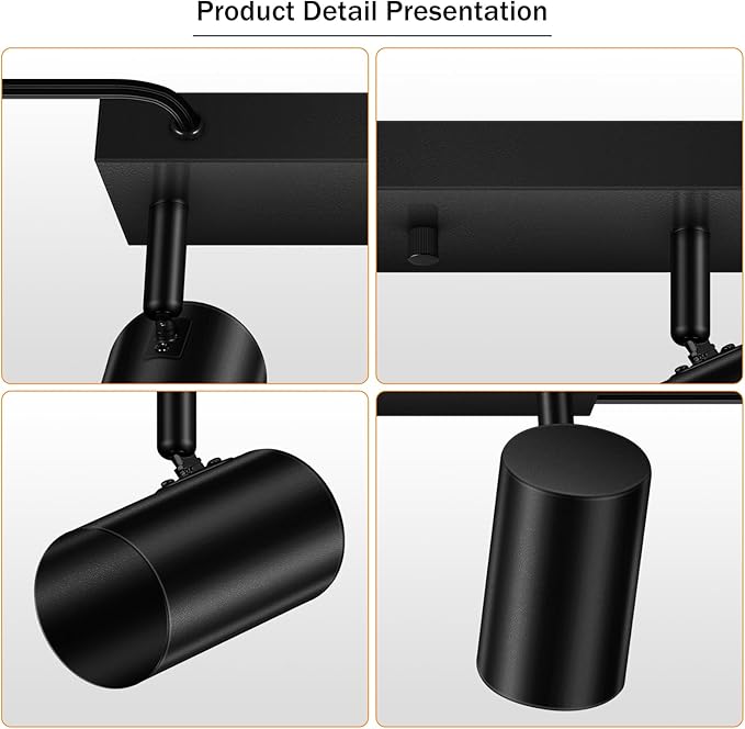 3 Light Track Lighting Kit,Black 3 Way Modern Plug in Ceiling Spotlight,Industrial LED Wall Light for Kitchen Cabinet Gallery Bar Hallway Living Room,Rocker Switch,15 Foot Cord(No Bulb)