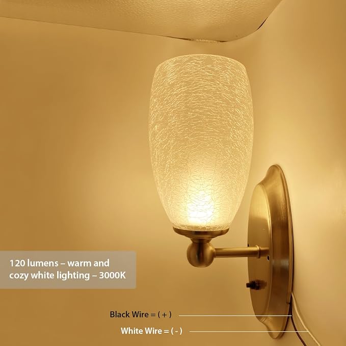 LED 12volt DC Glass Wall Lights | for RV, Trailer, 5th Wheel, Boat, Glass Wall Sconce Light Fixture for Interior Decor Lighting-with on/off Switch, warm white