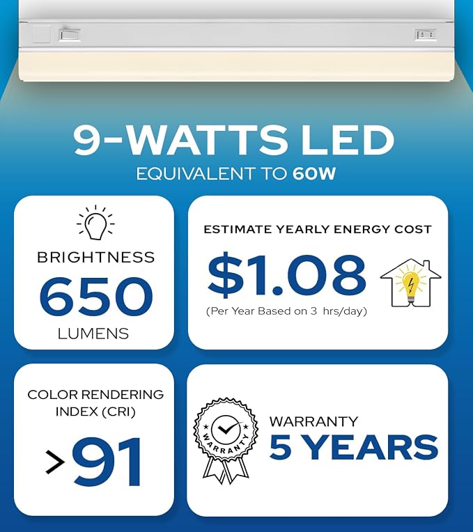 24 Inch Hardwired Under Cabinet Lights, 2 Colors - 3000K (Soft White) & 4000K (Cool White), Led Under Cabinet Lighting Hardwired, Dimmable Under Counter Lights for Kitchen, Under counter Light Fixture