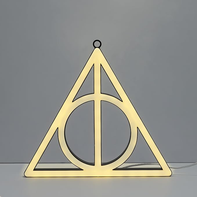 Idea Nuova Harry Potter The Deathly Hallow Neon Figural LED Hanging Wall Art,Magical Wall Décor, 8.07"x7.3"