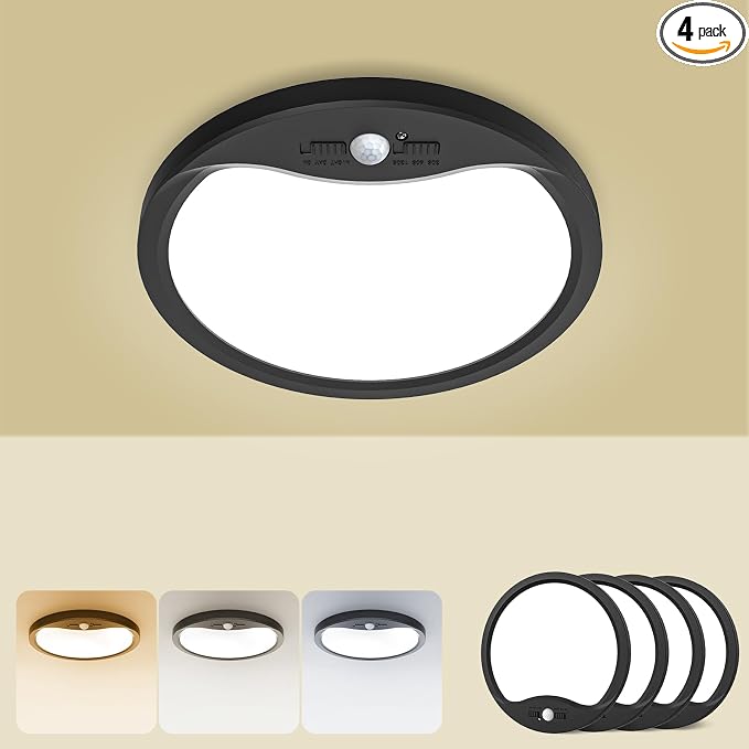 zemty 4Pack 7inch Motion Sensor Ceiling Lights Wired, 15W 1500lm 3CCT/3 Mode/30-120s Timer, Bright Black LED Flush Mount Light Fixture Motion Activated for Closet Pantry Hallways Stairwells Garage