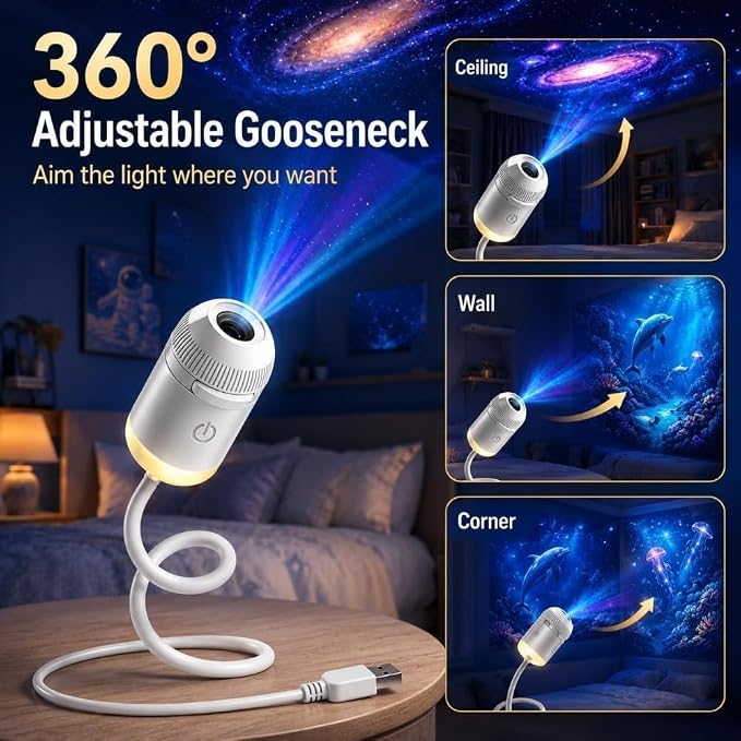 2027 Upgraded Hd Smart Dynamic 5d Holographic Night Light Projector, Plug and Play Hd Star Projector, 360° Adjustable Hd Galaxy and Ocean Projector for Bedroom Ceiling (6 Projection Films)