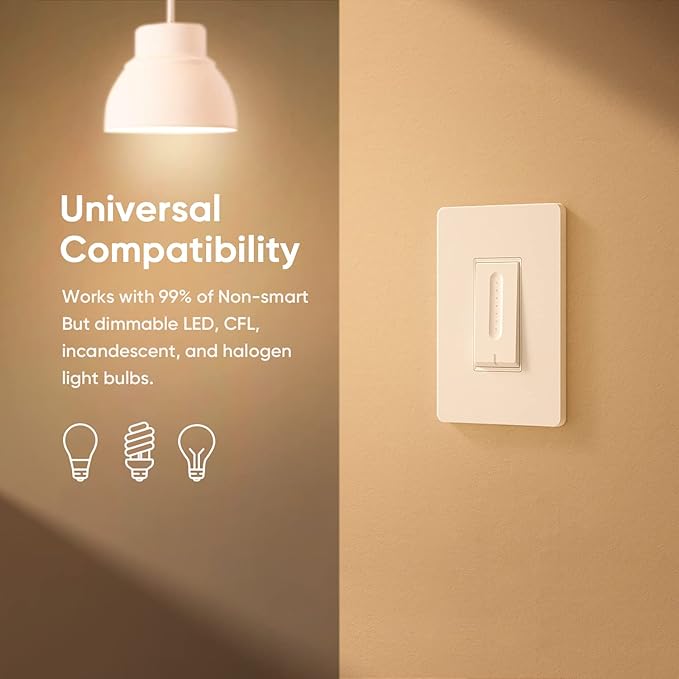 TREATLIFE Smart Dimmer Switch 4 Pack, Single Pole Smart Switch Works with Alexa and Google Home, Neutral Wire Required, 2.4GHz WiFi Dimmer Light Switch for LED, CFL, Incandescent Bulbs