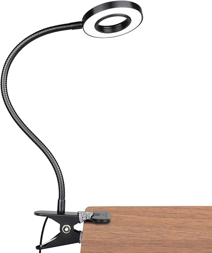 Glorious-LITE Clip on Light 36 LED Eye Caring Reading Light for Bed Black | 360° Flexible Gooseneck, With 4 Color Modes, Dimmable Book Light for Bed, Desk, Headboard, USB Powered, With 59inch USB Wires