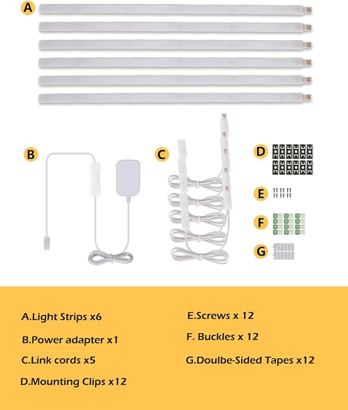 Cefrank Under Cabinet Lighting, 6-Pack 12" Linkable LED Light Bars 3000K | Warm White 1200LM • Plug-in • CRI90+ • Frosted Lens • Pantry • Bookshelf • Workbench
