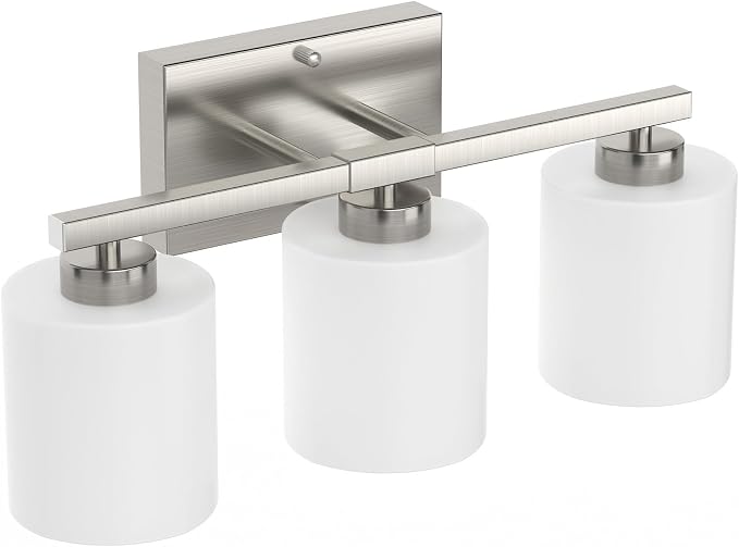 Honesorn Bathroom Light Fixtures Brushed Nickel, 3-Light Vanity Lights | Bathroom Vanity Light with Frosted Shades, Modern Bathroom Lights Over Mirror, Anti-Rust, E26 Socket (Bulbs Not Included)