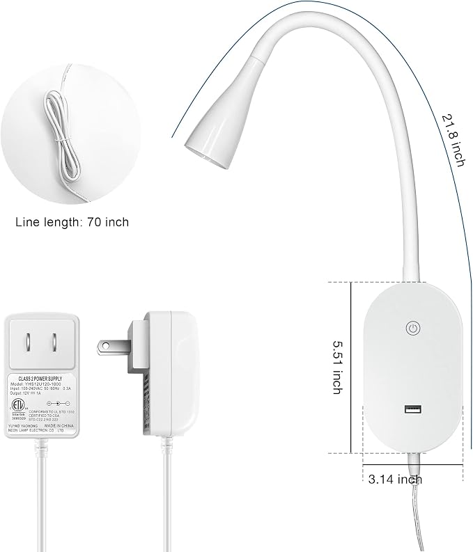 Wall Mounted Reading Lights, Set of 2, Dimmable, USB Charging | Two focused bedside lights with touch dimming, flexible goosenecks, USB charging and auto-off for shared bedrooms.