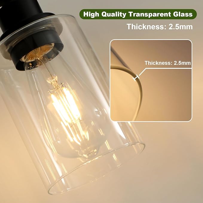 Unicozin Modern Bathroom Light Fixtures, 5 Light Vanity Lights Over Mirror, Black Wall Lamp with Clear Glass for Living Room Cabinet Bedroom Porch