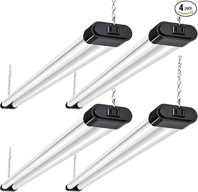 hykolity 4FT Linkable LED Shop Light,44W 4600LM 5000K Daylight,4 Pack | Plug-in Hanging/Surface Mount Utility Light, Daisy Chain Shop Lights for Garage,Workshop,Warehouse,Utility Room,Black