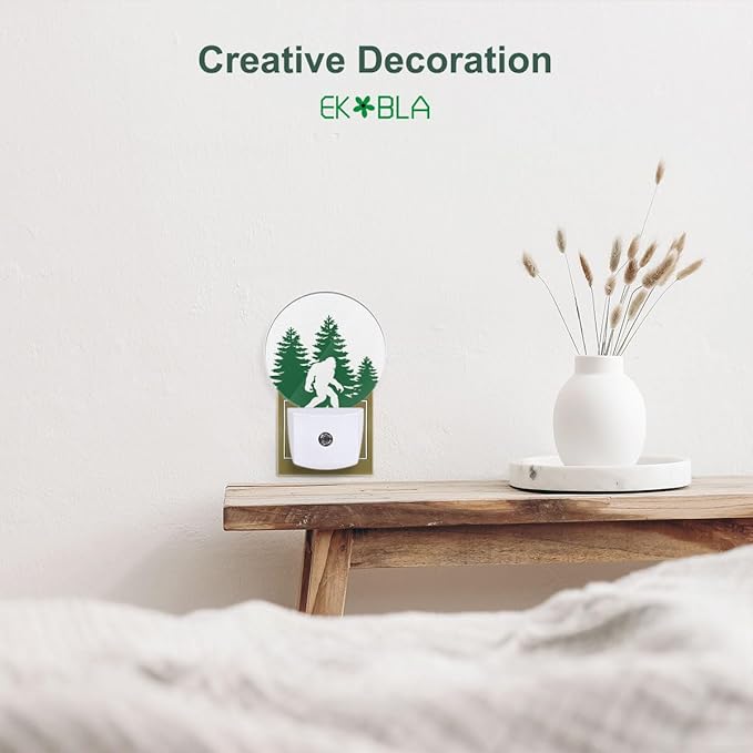 EKOBLA Bigfoot Night Light Ape Sasquatch Bigfoot in Green Woodland Forest Night Lights Plug into Wall Auto Sensor LED Lamp for Bedroom Bathroom Kitchen Corridor