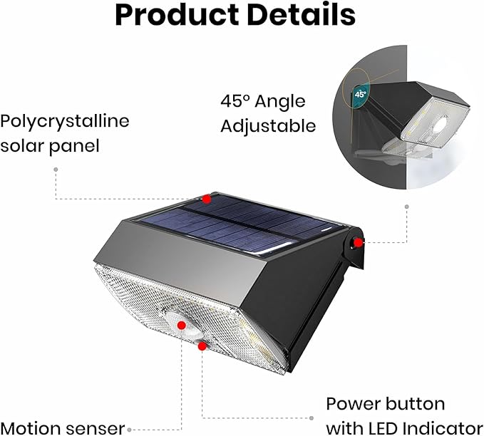 Solar Fence Light Outdoor, 4000K 3000K Solar Wall Lights with Motion Sensor, 1000LM Small Solars Light for Deck Fence Steps Patio Yard, 1pcs