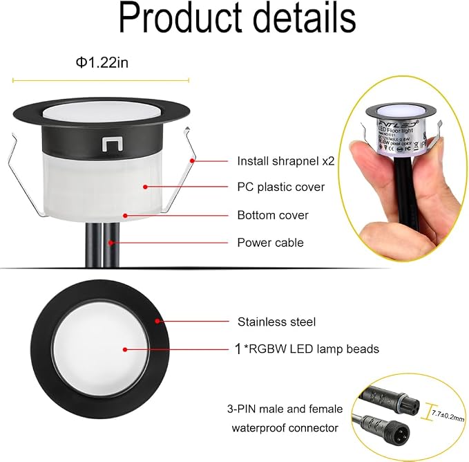 Sumaote LED Deck Lights Kit, 10 Pack 1.22" WiFi Smart RGBW+IC Multicolor | Recessed Low Voltage 12V IP67 Waterproof, App Control Dynamic Color Changing, for Outdoor Step Stair Garden Yard Landscape
