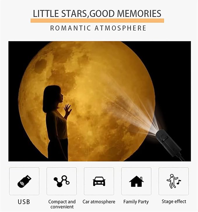 Moon Earth Jupiter Lamp Projector Night Light, 360° Galaxy Projection Light USB Star Night Light Charging Lighting with 6 Film Discs,Romantic Atmosphere Lamp for Selfie Backgroun Bedroom Decor