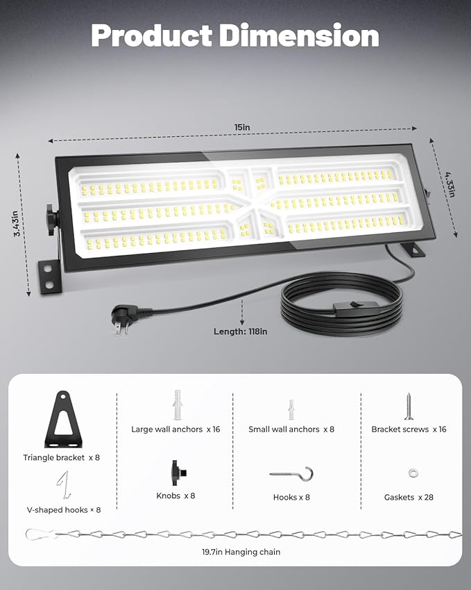 4 Pack Linkable LED Shop Light (Built-in Outlet) - 100W 15000LM Aluminum Plug in Garage Light w/ 9.84 ft Power Cord and On/Off Switch, 6000K Shop Lights for Garage, Workshop