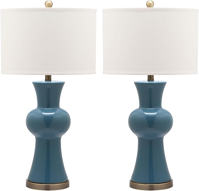 Safavieh Lighting Collection Lola Column Blue and White Table Lamp, Set of 2