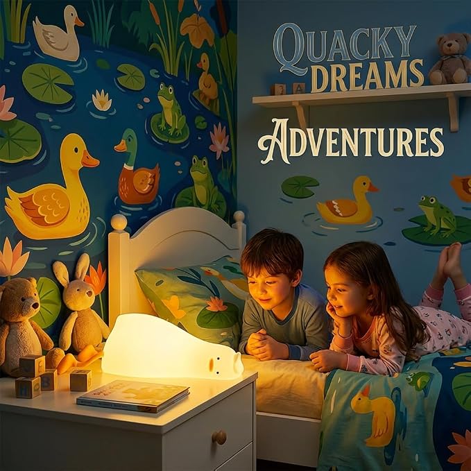 Duck Night Light, Soft Squishy Silicone Kids Nightlight, Lying Flat 3 Level Dimmable Touch Lamp with Timer, 1200mAh USB Rechargeable Baby Nursery Lamp,Xmas Gifts Kawaii Bedroom Decor