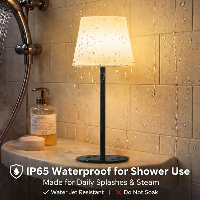 EZVALO Spa-Like Shower Lamp – IP65 Waterproof Bathroom Lamp, Rechargeable Cordless Mood Light, 3 Color Temps for Relaxing Bathroom & Bathtub Experience 2 Pack (Black)