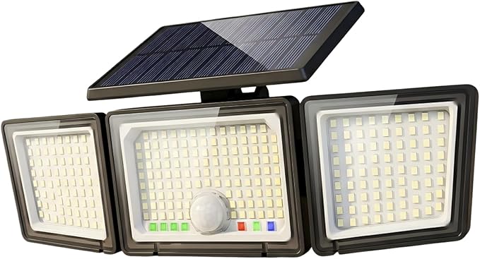 Solar Outdoor Lights Motion Sensor, 3500LM 286 LED Security Flood Lights with Visual Battery & Mode Display, 3 Lighting Modes, IP65 Waterproof 3-Head Wide Angle for Garage, Yard, Patio (1 Pack)