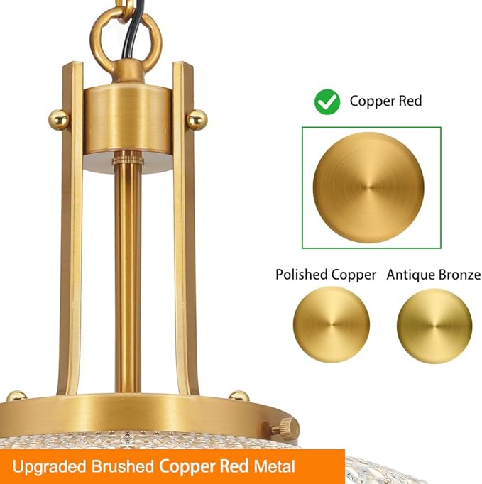 Vintage 3-Light Pendant Lights Kitchen Island, Gold Brushed Metal & Clear Glass Ceiling Pendant Light, Adjustable Gold Chandelier Light Fixture Over Dining Table ,Bathroom, Breakfast, Hallway, E12*3