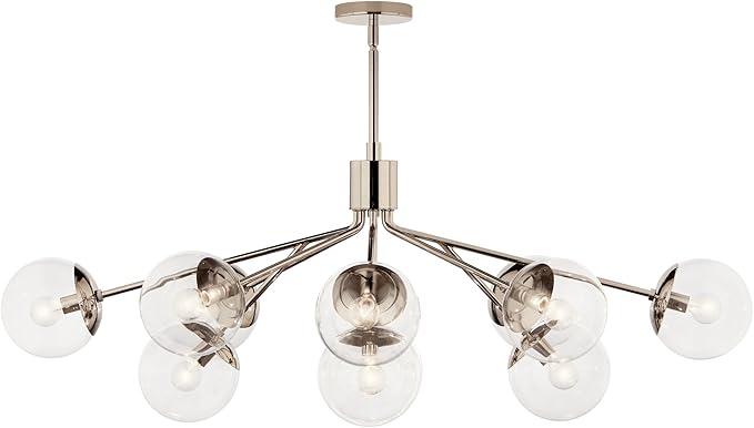 Kichler Silvarious 12-Light Linear Convertible Chandelier, Soft Modern Light with Clear Glass in Polished Nickel, for Dining Room or Living Room (17.75" x 26.75" x 48"), 52703PNCLR