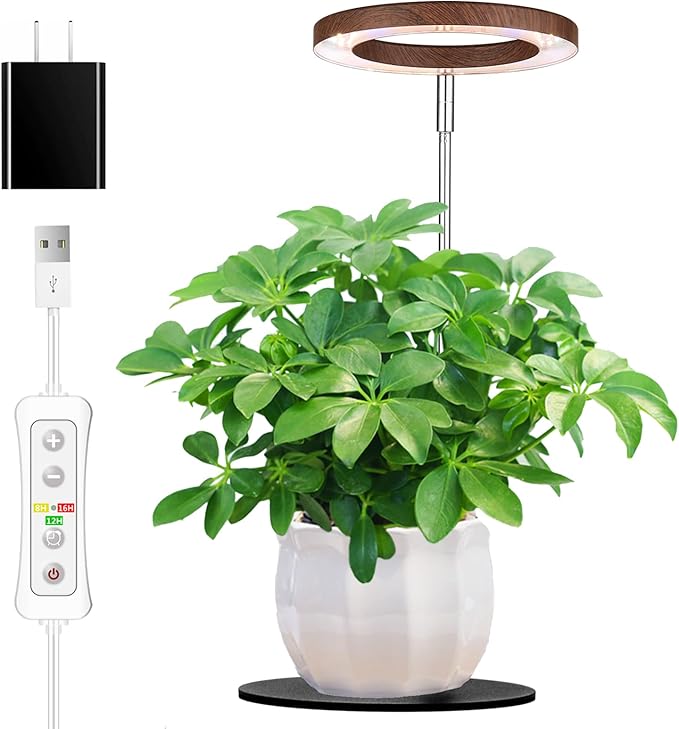 Yadoker 72 LEDs Plant Grow Light for Indoor Plant,Aluminum Walnut Wood Grain Desk LED Grow Light, Height Adjustable,6.3" Aluminum Housing,Automatic Timer with 8/12/16 Hours,10-Level Brightnes