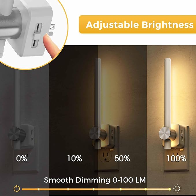 L LOHAS LED Night Light, Night Lights Plug into Wall, Bathroom Nightlight | 2 Pack, 0-200LM, Dusk to Dawn Sensor 2W Dimmable Nightlights, Soft White 3000K, Modern Nightlight for Adults Mirror Restroom