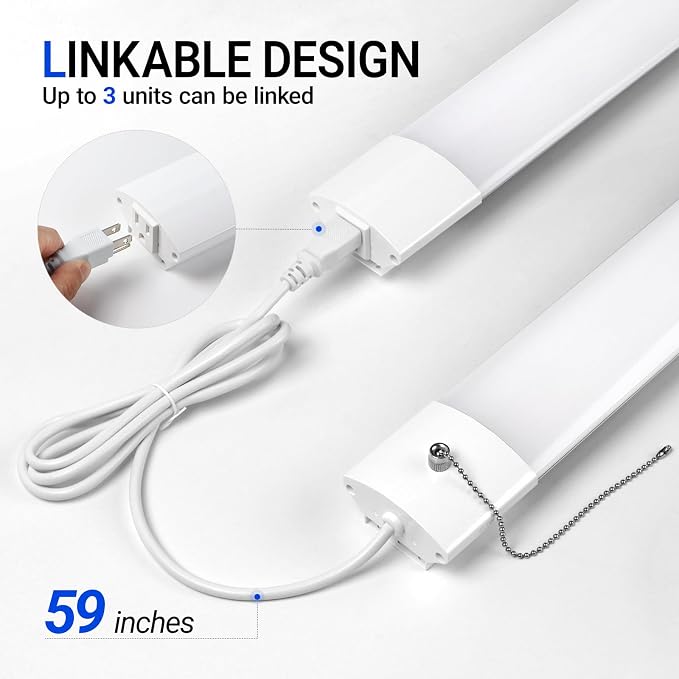 Barrina BS84 LED Shop Lights 4FT for Workshop, 84W 10000LM 5000K, 4 Packs | 4FT for Garage Basement, Hanging or Flush Mount, Linkable to 3, Heat Dissipation with Pull Chain Switch, Frosted Cover, White