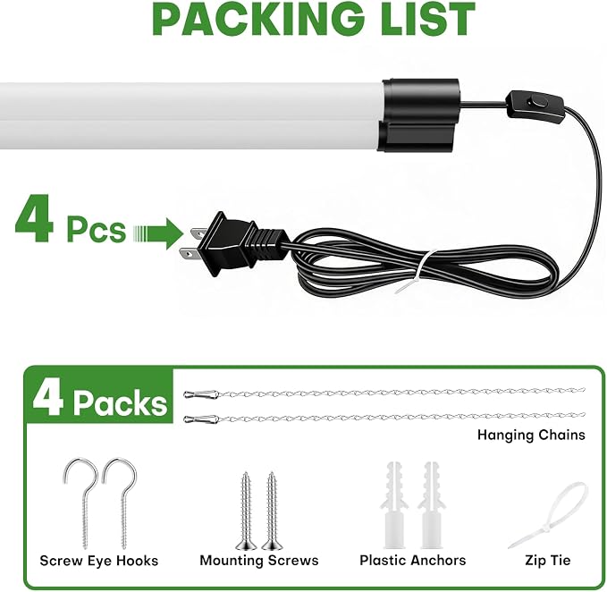 T5 LED Shop Light, 4FT 4500LM Garage Lighting, 45W (150W Equivalent), 6500K Linkable Integrated Light Fixture with ON/OFF Switch, Hanging or Ceiling Mount Bright White Light for Workshop (4 Pack)