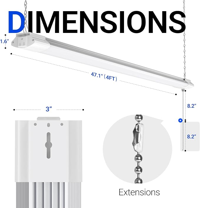 Barrina BS84 LED Shop Lights 4FT for Workshop, 84W 10000LM 5000K, 4 Packs | 4FT for Garage Basement, Hanging or Flush Mount, Linkable to 3, Heat Dissipation with Pull Chain Switch, Frosted Cover, White