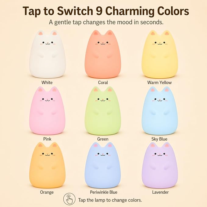 ShaArkMango Cat Night Light for Kids, Baby Nursery Night Lamp with Remote | Color-changing, Stepless Dimming, 1 Hour Timer for Toddler Dedroom, Rechargeable Nursery Nightlight for Breastfeeding