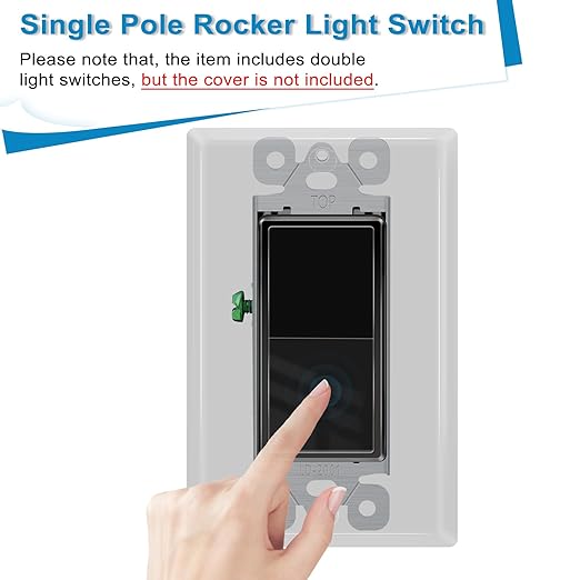 Greencycle Black Single Pole Rocker Light Switch,100PCS Paddle Light Switch 15 Amp,Sp Switches White,120V-277V AC,On/Off Wall Switches, Residential/Commercial Grade,Home & Office,UL/CUL