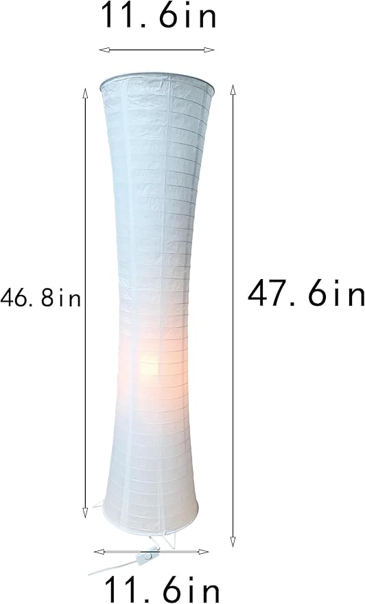 Paper Lamp Floor Lantern Lamps Rice Paper Bedside Nightstand Portable Small Light for Living Room Bedroom (White, 48" x 11.8" x 11.8")