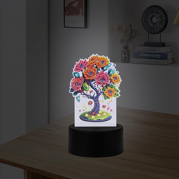 JISHSHAY Diamond Painting Night Light Diamond Art Table Lamps Gem Art LED Lights Gem Painting Desk Lamp Mosaic Kits for Adults DIY Kits for Adults Paint by Numbers Special Shape Tree of Life