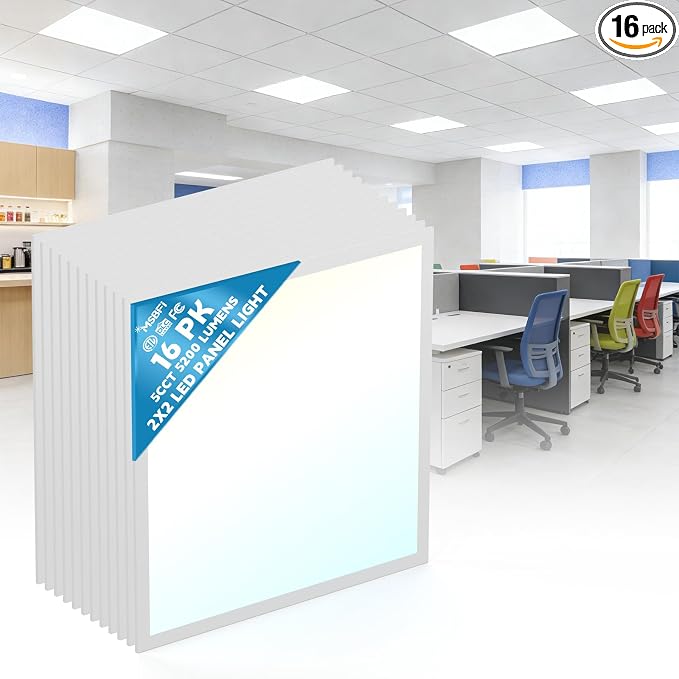 2x2 LED Flat Panel Light Drop Ceiling Office Fixture,5 CCT 3000K-6500K Adjustable & 5 Wattage Selectable, 0-10V Dimmable, 2X2 LED Flush Mount Ceiling Light,ETL Listed 16 Pack