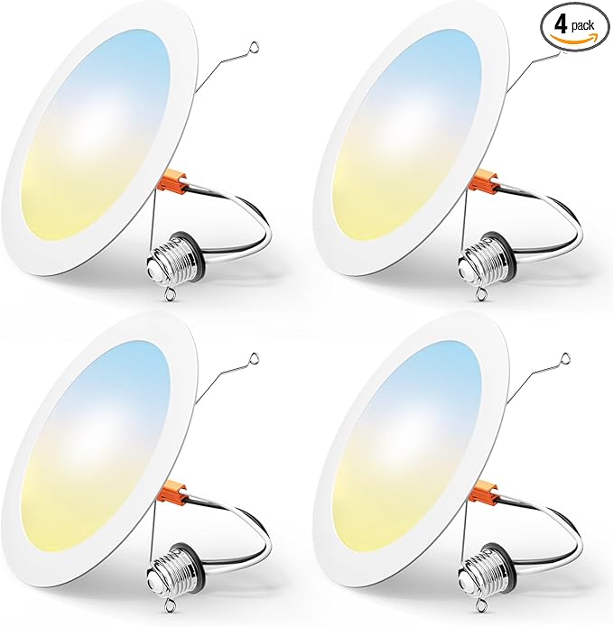 FREELICHT 4 Pack Retrofit LED Recessed Lighting 6 Inch, 5CCT, White | 2700K/3000K/4000K/5000K/6000K Selectable, Dimmable Flat Can Lights, 1000LM Brightness, 10W=110W, IC & Damp Rated, ETL & FCC