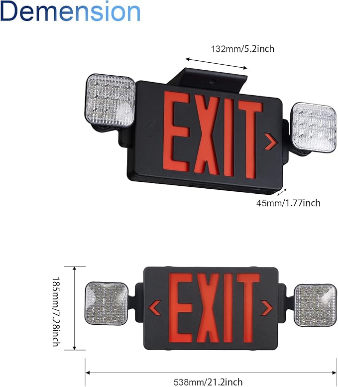 TANLUX Black Exit Sign with Emergency Lights, LED Emergency Exit Light with Battery Backup, UL Listed, AC 120/277V, Commercial Emergency Lights Combo for Business - 6 Pack