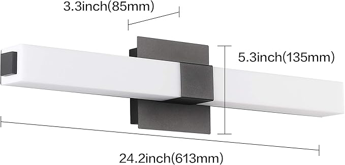 ZUZITO Bathroom Vanity Light Black - 24 inch Modern Vanity Lights for Bathroom - 18W LED Bath Lights Over Mirror Cool White Light 6000K